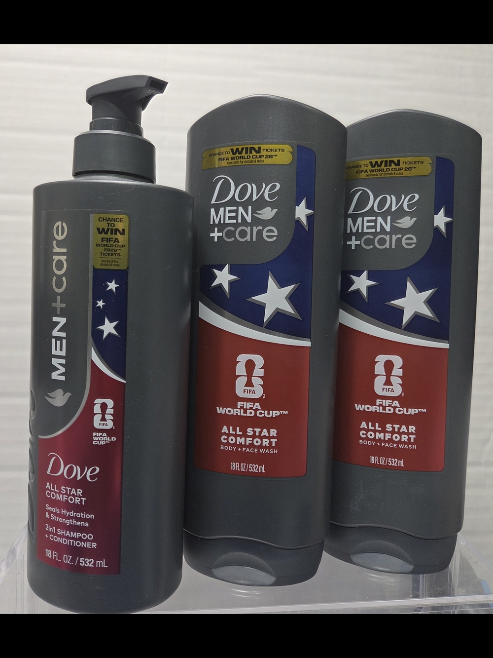 3 Dove Men+Care All Star Comfort 2 Body Wash &1 Shampoo - Gray/Red
